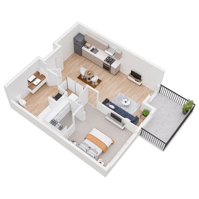 Floor plan of a one-bedroom apartment layout