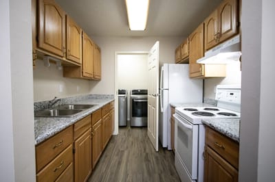 Interior view of a kitchen in an assisted living facility