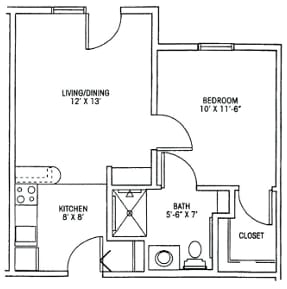 Architectural floor plan of a living unit