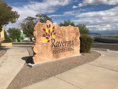 Outdoor sign displaying the name of Ravenna Assisted Living