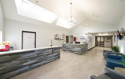 Bright and spacious reception area in a senior facility