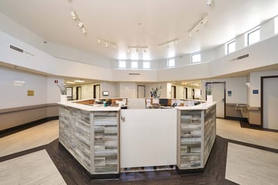 Interior view of the reception area in a nursing home