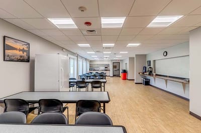 Interior common area with tables and seating