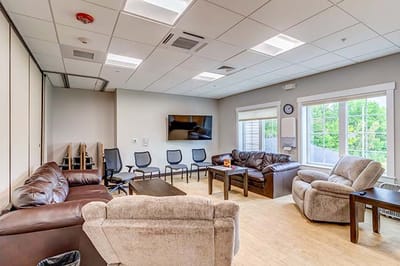 Common area with seating in a bright room
