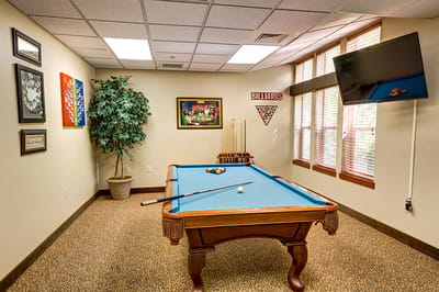 Interior view of a billiards room with a pool table