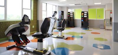 Interior fitness area with exercise equipment