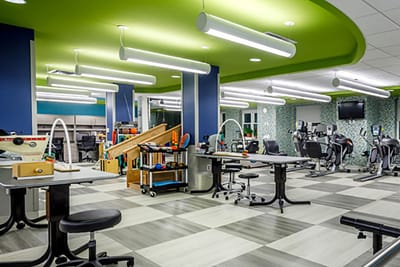 Bright interior of a therapy room with equipment