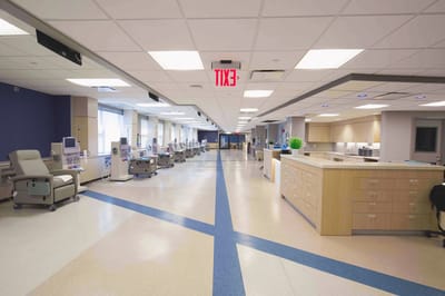 Bright interior of a healthcare facility with medical equipment