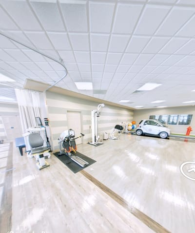 Interior view of a rehabilitation gym with equipment