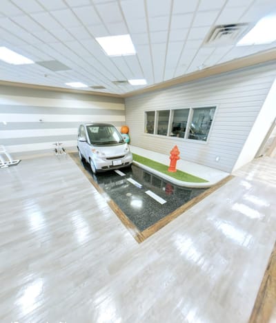 Interior view of a unique space featuring a vehicle