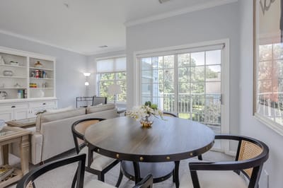 Bright interior of a dining area with a round table