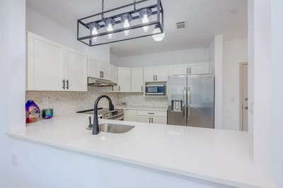 Modern kitchen interior with stainless steel appliances