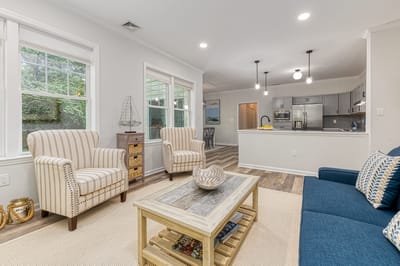 Bright common area with seating and decor