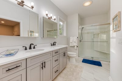Bright and modern bathroom with double sink