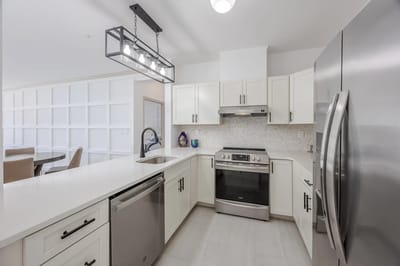 Modern kitchen interior with stainless steel appliances