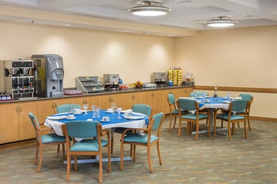 Dining room set up for a meal service