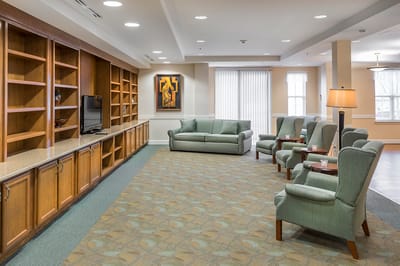 Common area with seating and shelving
