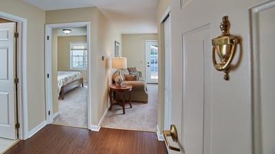 Interior view of a warm, inviting resident room