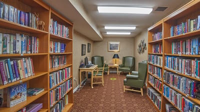 Interior view of a cozy library with bookshelves