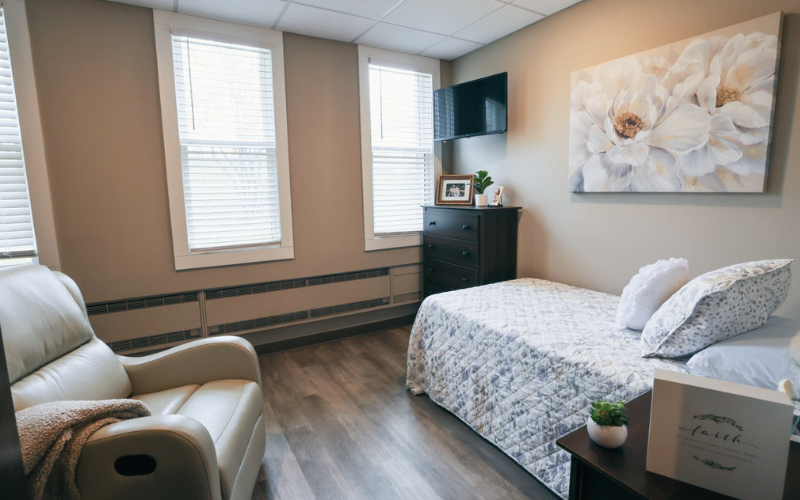 Cozy private resident room with floral decor