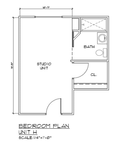 Architectural floor plan of a studio unit