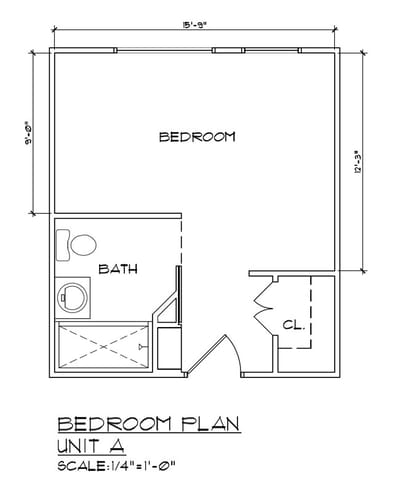 Architectural layout of a resident bedroom