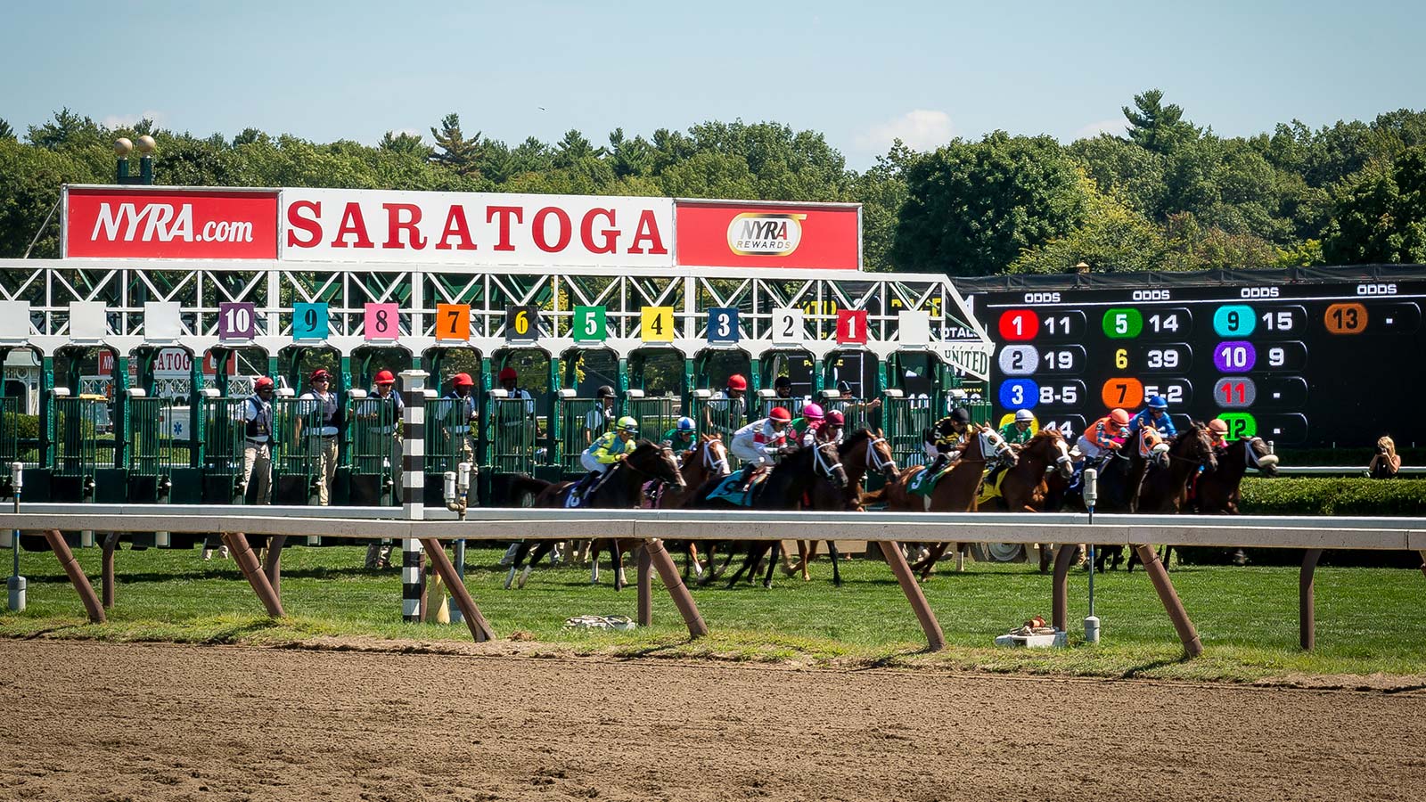 Horses racing at Saratoga Race Course