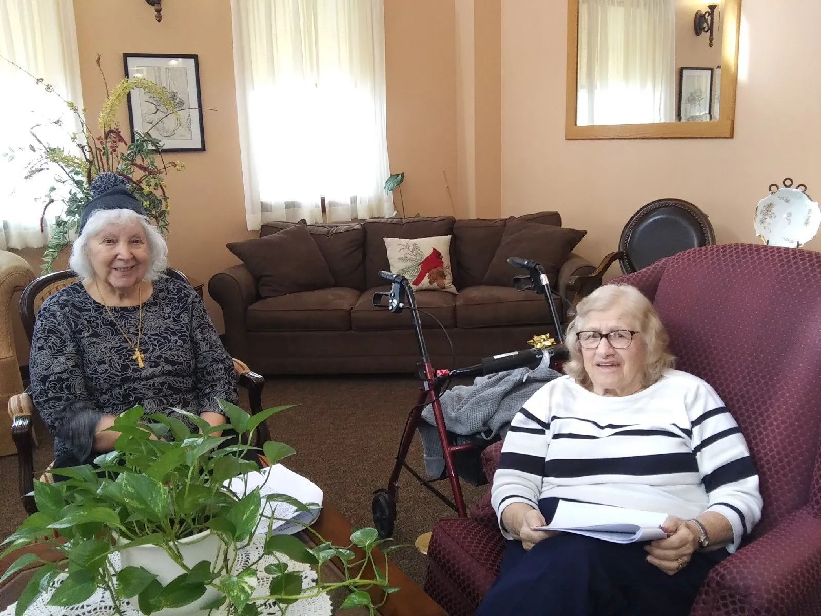 Residents socializing in a comfortable living room