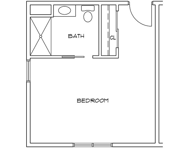 Architectural floor plan of a resident room