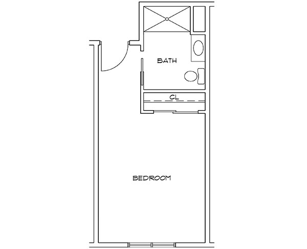 Architectural floor plan for a bedroom and bath