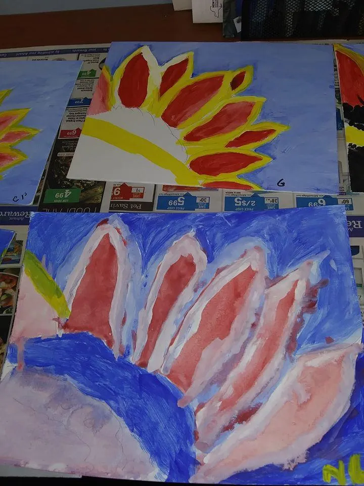 Colorful artwork created by residents during an activity