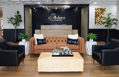 Interior lounge area with seating and decor