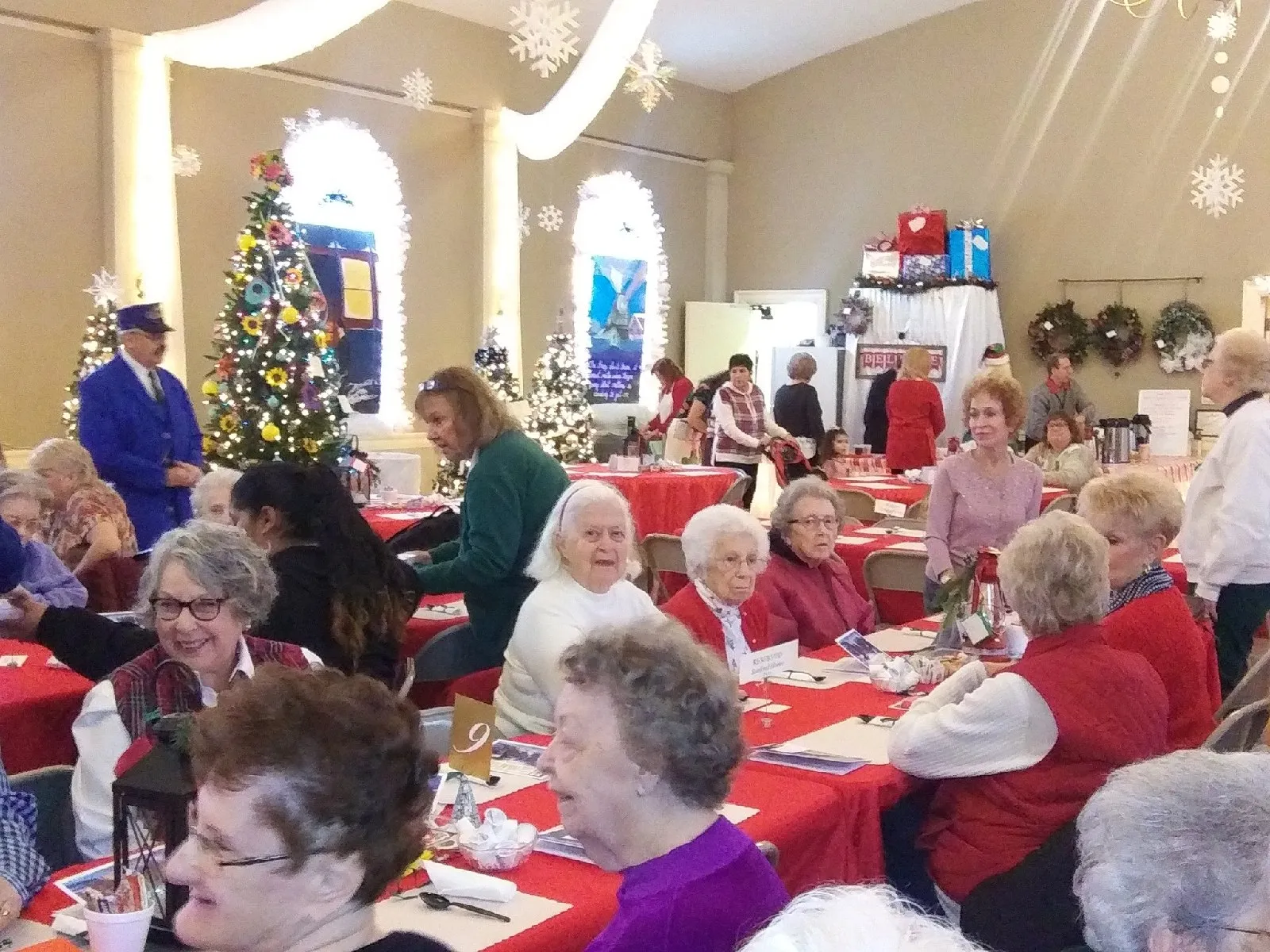 Residents enjoying a festive gathering in a common area
