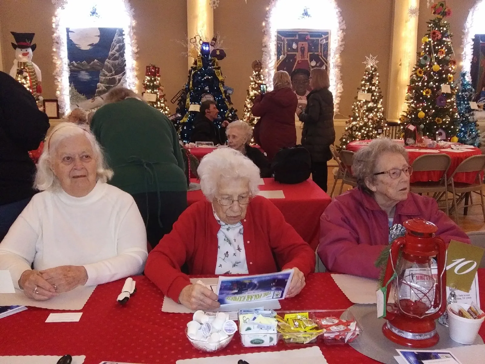 Residents enjoying a festive gathering with decorations