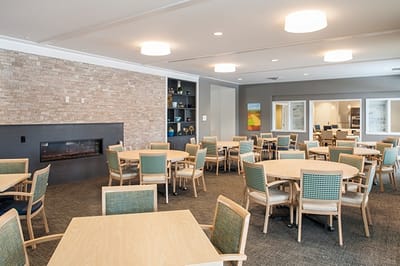 Modern common area with tables and chairs