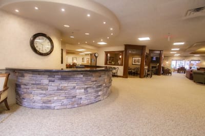 Interior view of a welcoming common area with seating