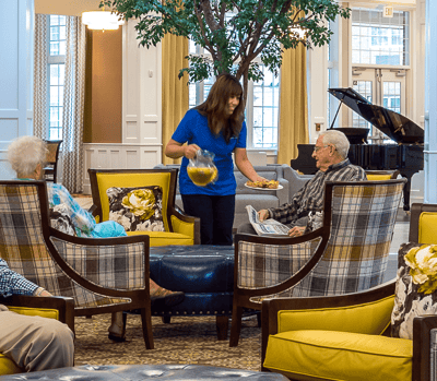 Residents enjoying a social moment in a common area