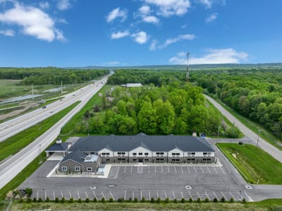 Aerial view of Hines Hill Senior Living building and surroundings