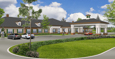 Exterior view of the facility with landscaped entrance