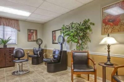 Interior view of a hair salon in the facility