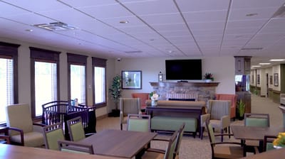 Interior view of a common area with seating