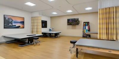 Interior view of a therapy room with equipment