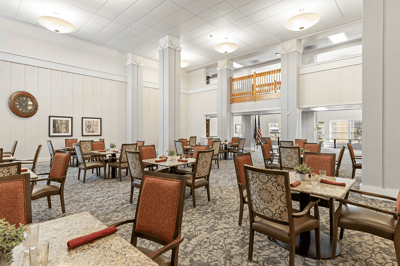 Interior dining area with tables and chairs
