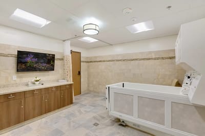 Bright bathroom area with modern fixtures and decor