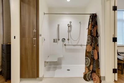 Accessible shower in a resident's bathroom