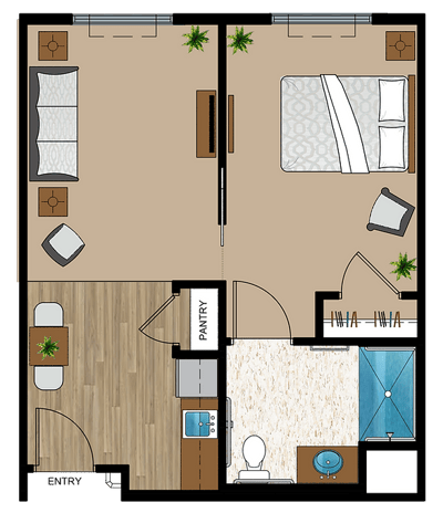 Architectural floor plan of a resident unit