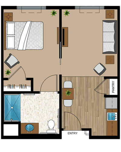 Architectural floor plan of a living unit
