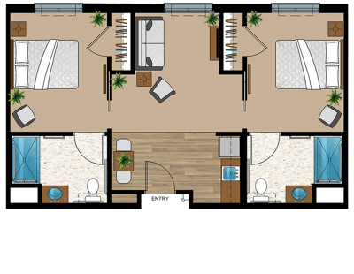Architectural floor plan of resident units