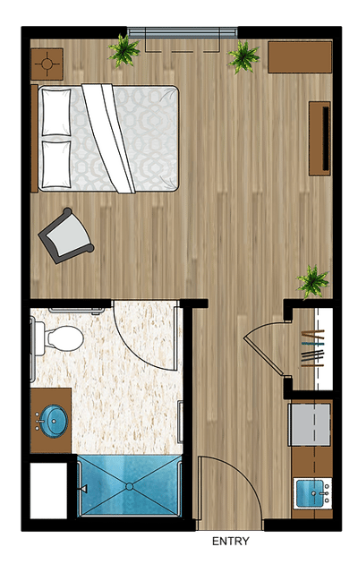 Architectural floor plan of a resident unit