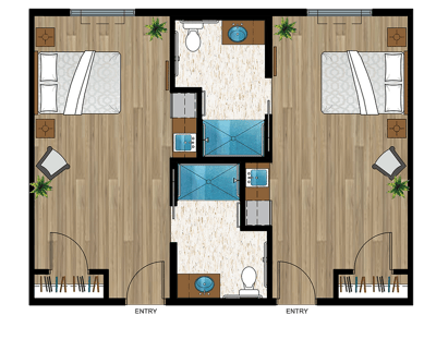Architectural floor plan of resident units